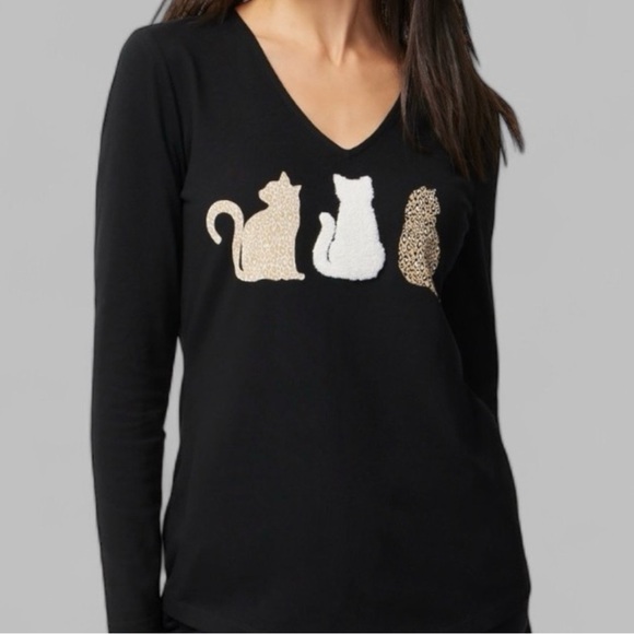 Chico’s Weekends Three Cats Graphic Tee Top Shirt Black Sz 3 (XL 16) - Picture 1 of 8